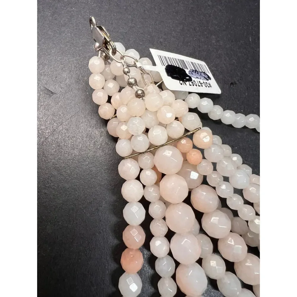 NEW pink aventurine multi strand necklace with sterling silver clasp